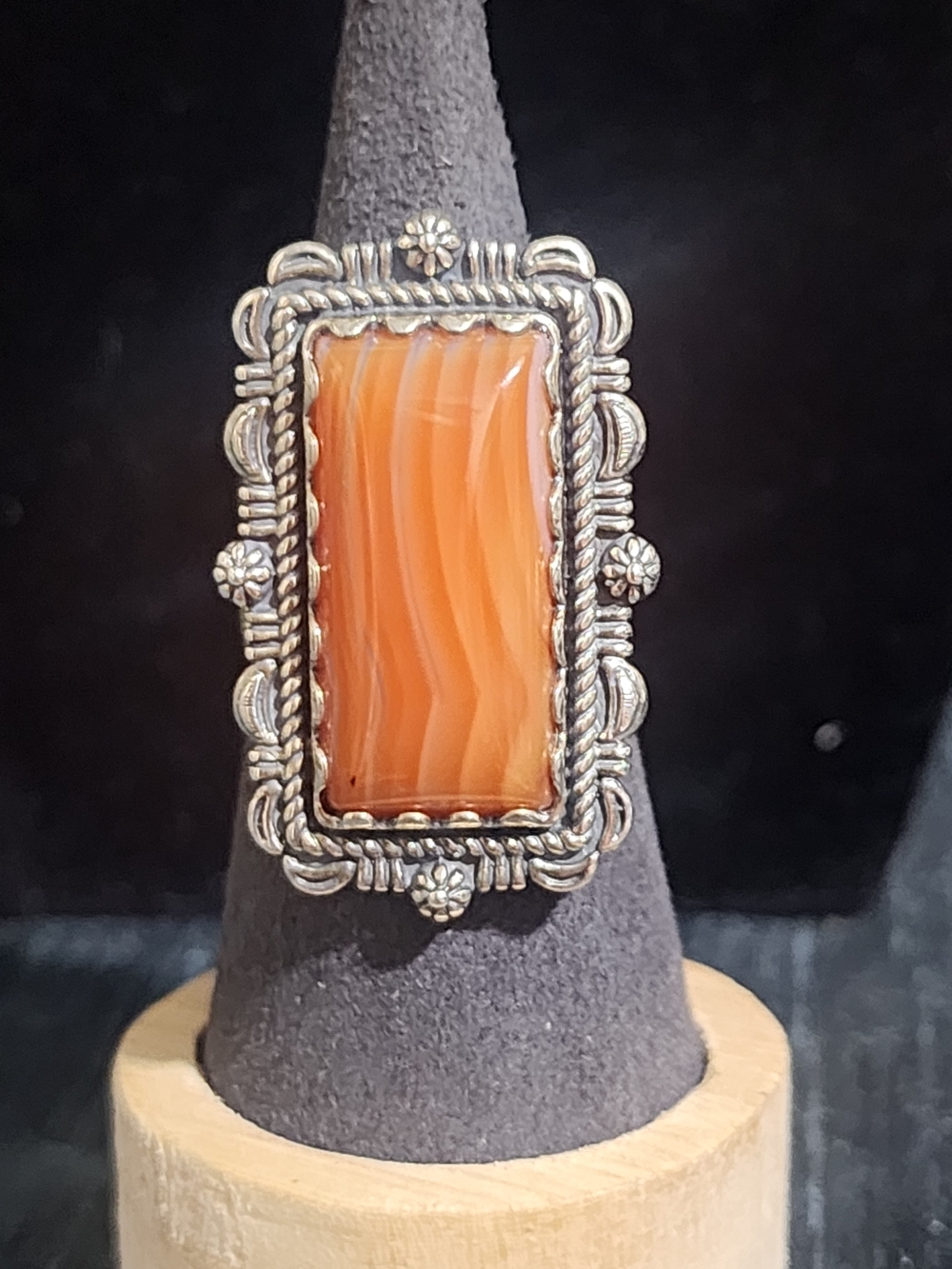 Carolyn Pollack (Relios) Solid .925 Sterling Silver Ring Orange Long Stone